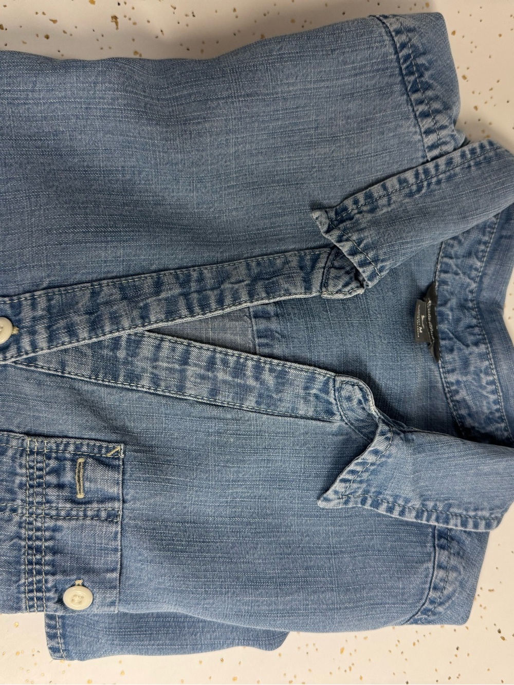 Eddie Bauer Sleeveless Button-Front Denim Shirt - Blue Medium - Picture 14 of 16